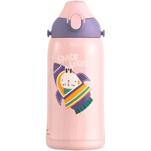 Uzspace Thermos Stainless Steel Water Bottle Kids with Straw 550Ml Space Rabbit #2207 Pink