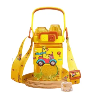 Uzspace Plastic Water Bottle Kids Square Shape with Straw 450Ml BPA Free #2401 Yellow.