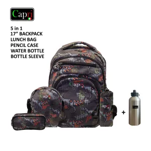 Dinosour Backpack Set 17 Inch + Water Bag + Pencil Case + Lunch Bag