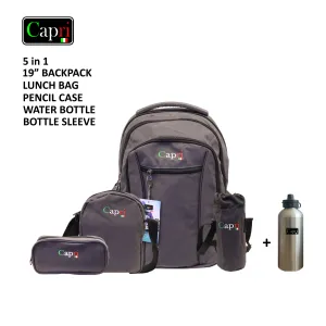 Grey Backpack Set 19Inch + Water Bag + Pencil Case + Lunch Bag