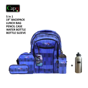Blue Backpack Set 19Inch + Water Bag + Pencil Case + Lunch Bag