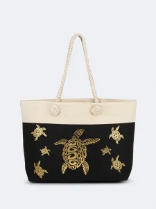 Top Ten Chic Women Beach Bag Black/Gold