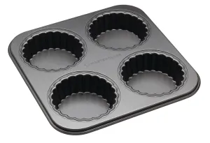Kitchencraft Masterclass Non-Stick Four Hole Loose Base Fluted Mini Tartlet Pan