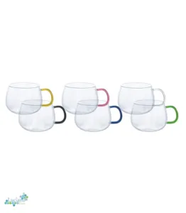 Luciano 350ml High Borosilicate Single Wall Color Handles Glass Cup 6PC Set in Gift Box