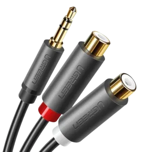 UGreen (10532) 3.5mm Jack to 2RCA  Audio Cable (M-F) Male to 2 Female - 20cm Braided Cable - Black