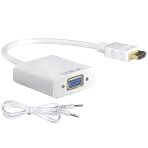 CEM HDMI to VGA (M-F) HD Cable Coupler with Audio Aux - White