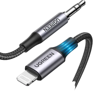 UGreen (70509) Lightning To Audio 3.5mm Male Jack Cable; Aluminum Shell with Braided 10cm - Black