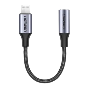 UGreen (30756) Lightning To Audio 3.5mm Jack Adapter Braided Extension (M-F) - 10cm - Black