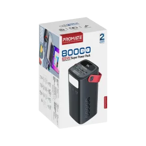 Promate (PowerMine-80) 80000mAh High-Capacity 65W Fast-Charging Power Pack - Black