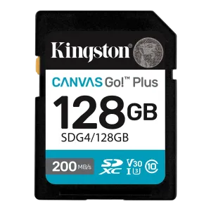 Kingston (SDG4/128GB) 128Gb SD Canvas Go Plus - Read 200MB/s; Write 100MB/s - Black