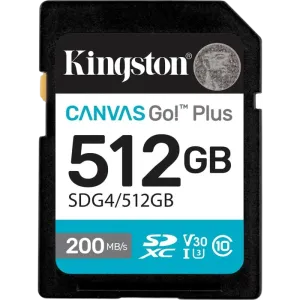Kingston (SDG4/512GB) 512Gb SD Canvas Go Plus - Read 200MB/s; Write 160MB/s - Black