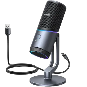 UGreen (35629) USB Desktop Streaming Microphone - RGB- Smart Noise Cancellation - Black