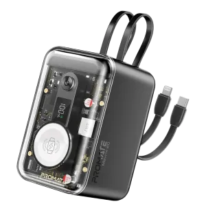Promate (Mavrix-20) Smartphone and Watch Charging Power Bank 65W - USB-C/Lightning Cable - Black