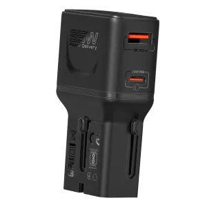 Promate (TriPlug-PD35) Universal Travel Adapter Wall Charger-Quick Charge-USB-A /USB-C - Black