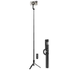 Promate (MagStick-Pro) MagSafe Compatible Extendable Monopod & Tripod Stand, Remote Control- Black