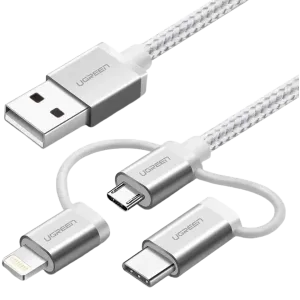 UGreen (50203) 3in1 Universal Charging Braided Cable (M-M) - 1.5m - White