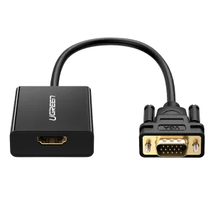 UGreen (50945) VGA To HDMI Adapter with 3.5mm Audio port (M-F) - Black