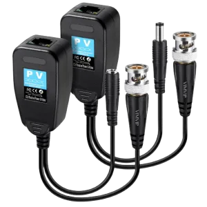 Hitec (4052) HD-CVI/TV/AHD 5MP Passive Video Transceiver Balun with 10cm Mini Coax - Black