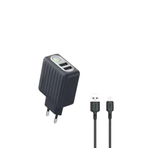 Oraimo (OCW-5183E+L53) Cannon 18D 18W Dual Port AC Adapter/Charger - Cable Lightning to USB -Black