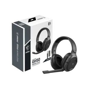 MSI (GH50) Immerse Wireless RGB Gaming Headset, USB & 3.5mm, Detachable Microphone - Black