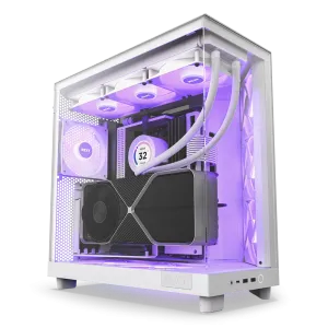 NZXT (CC-H61FW-R1) H6 Flow Mid-Tower Chassis with Tempered Glass - Dual Chamber - RGB - White