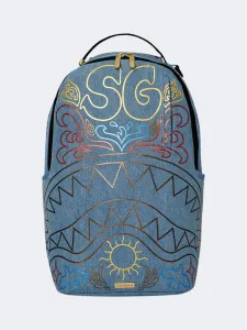 Spray Ground Metallic Printed Denim Shark Unisex  Lifestyle Backpack Light Blue