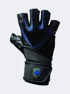 Harbinger Grip Wristwrap With Techgel-Padded Leather Palm Unisex Fitness Gloves Black/Blue