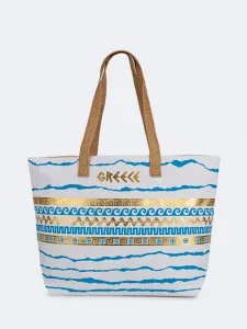 Oil And Gaz Chic Women Beach Bag White/Blue/Gold