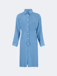 Oil And Gaz Chic Women Beach Linnen Dress Ls Blue