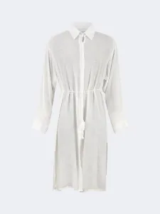 Oil And Gaz Chic Women Beach Linnen Dress Ls White