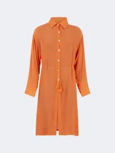 Oil And Gaz Chic Women Beach Linnen Dress Ls Orange