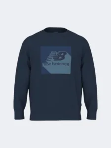 New Balance Boxed Stack Crew Men Lifestyle Sweatshirt Nb Navy