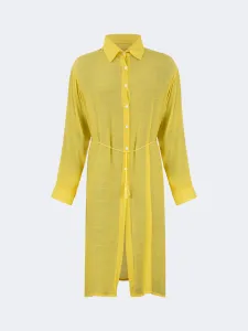 Oil And Gaz Chic Women Beach Linnen Dress Ls Yellow