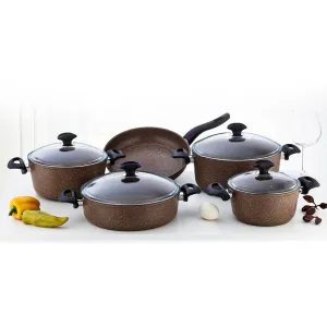 Falez Doa-Cast Premium 9-Pc Cookware Set (Brown)