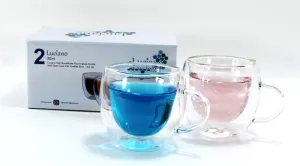 Luciano High Borosilicate Round Glass Espresso Double Wall Glass cups with handles 80ml  - 2pc set